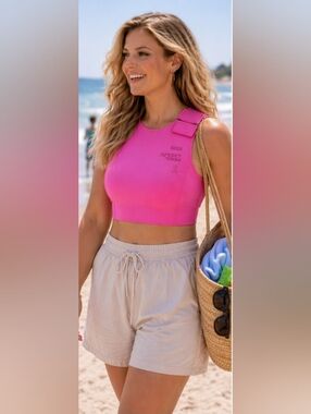 Skims Sport Swim Pink Neoprene Crop Top XL Adjustable Strap Barbiecore Beachwear